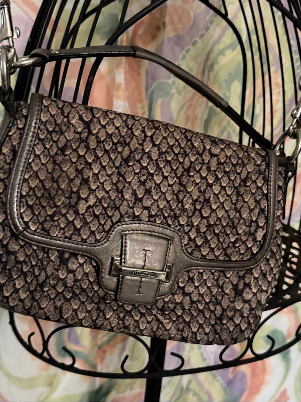 Coach Brown and Black Signature Crossbody Bag. Animal Print.